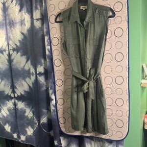 L'AGENCE Silk Olive Green Button-Up Dress